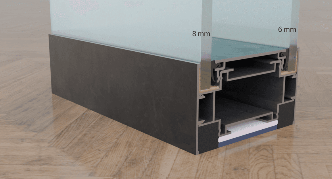 Алюминиевый профиль для офисных перегородок с рёбрами жёсткости и акустическими вставками